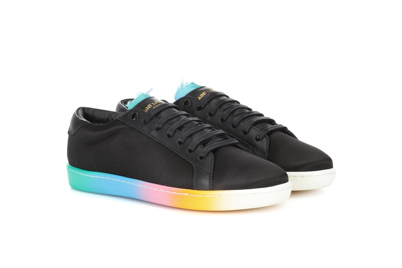 Saint Laurent Black Leather Satin Rainbow Sole Sneaker Spring Summer Silhouette Blue Pink White Yellow