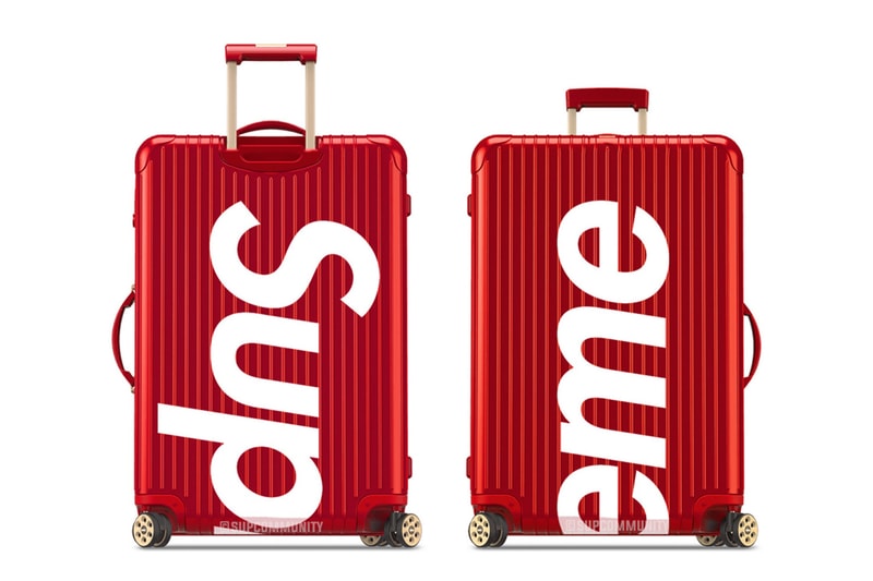 Supreme RIMOWA Collaboration Luggage Suitcase Travel Red White Box Logo Bogo Release Price Where to Buy First Look Teaser Preview Streetwear Sizes Large Medium Small