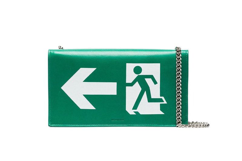 Vetements Green Leather 'EXIT' Handbag Purse Bag Sign Small Cross Body Demna Gvasalia