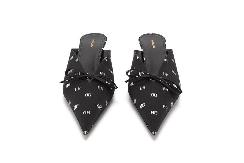 Balenciaga Black Knife Mules with All-Over Print Logo BB Demna Gvasalia Heels