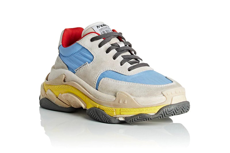 Balenciaga Triple-S Sneaker Suede Nylon Pastel Blue Yellow Red Grey Summer 2018 Barneys New York