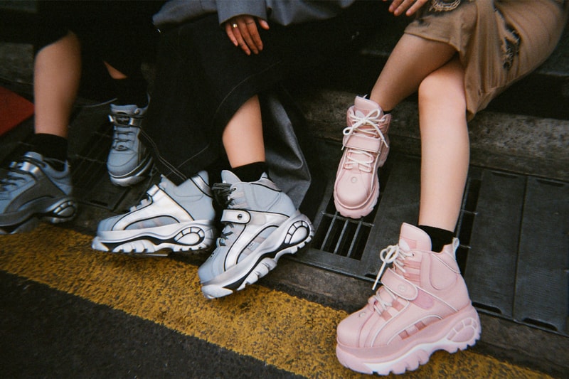 Buffalo London Opening Ceremony Platform Sneakers Low-Top High-Top Baby Pink Metallic Silver Editorial