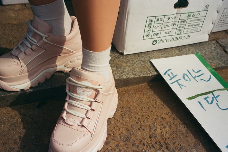 Buffalo London Opening Ceremony Platform Sneakers Low-Top High-Top Baby Pink Metallic Silver Editorial