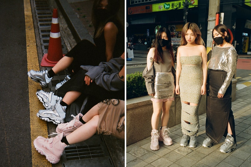 Buffalo London Opening Ceremony Platform Sneakers Low-Top High-Top Baby Pink Metallic Silver Editorial