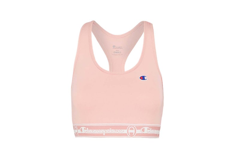 Champion Logo Crop Top Sports Bra Pastel Pink Black