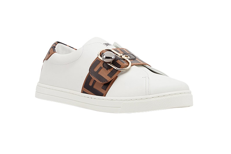 fendi ff band sneakers minimalist leather round toe brown black pearl metal plated