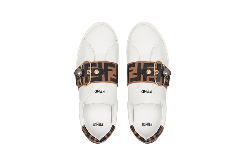 fendi ff band sneakers minimalist leather insole top view white brown black strap