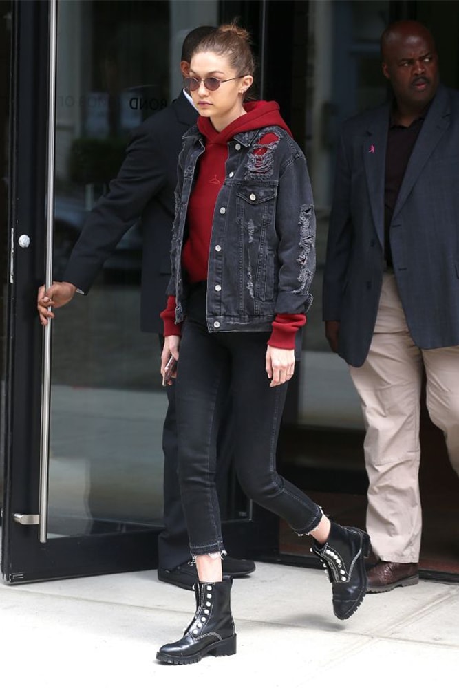 Gigi Hadid Holzweiler Hanger Hoodie Black Burgundy Orange