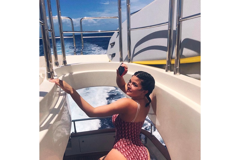 Kylie Jenner Vintage Christian Dior Logo Swimsuit John Galliano Red One Piece Bathing Suit Swimwear
