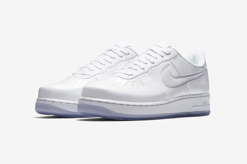 nike air force 1 foamposite triple white clear ice blue outsole pair