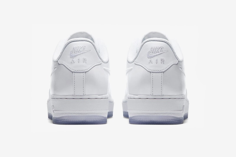 nike air force 1 foamposite triple white clear ice blue outsole heel tab tag