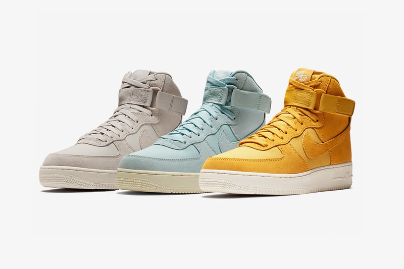 nike air force 1 hi high suede dusky pink powder blue mustard yellow