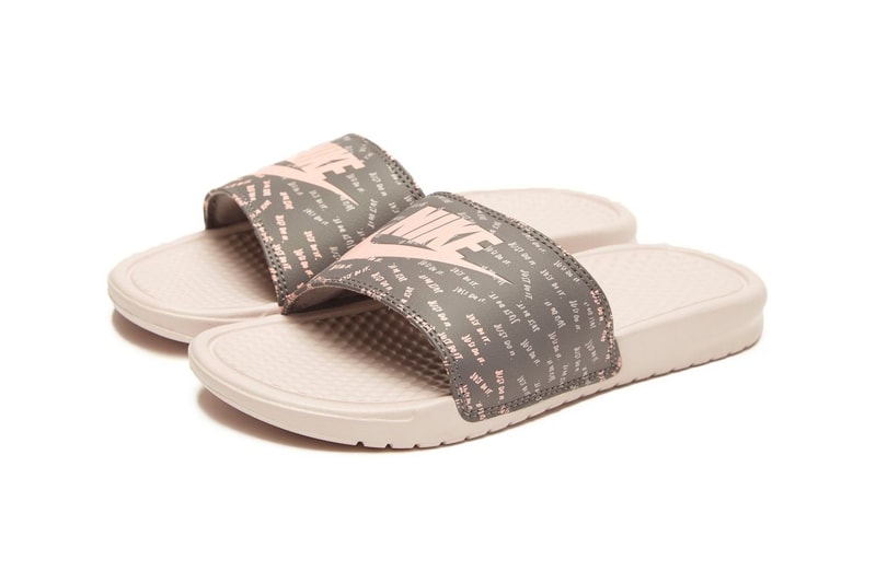 Nike Pink and Grey Benassi Just Do It Logo Slides