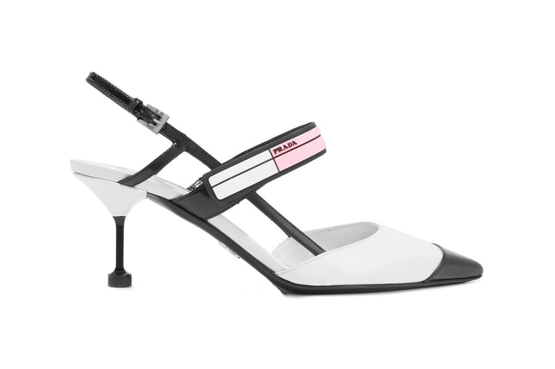 Prada Logo-Print Glossed Leather Slingback Pumps White Black