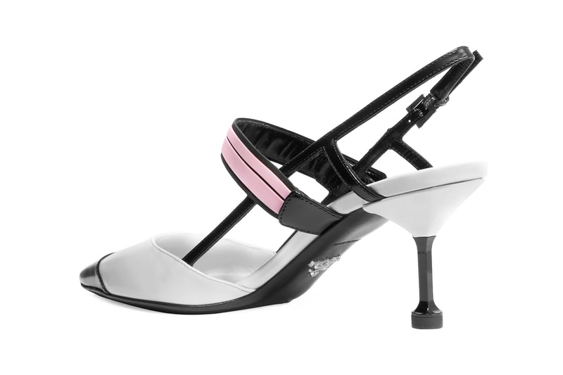 Prada Logo-Print Glossed Leather Slingback Pumps White Black