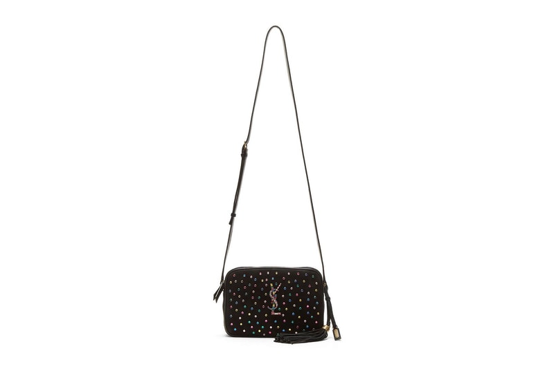 Saint Laurent Lou Rainbow Crystal Satchel Bag Black Suede