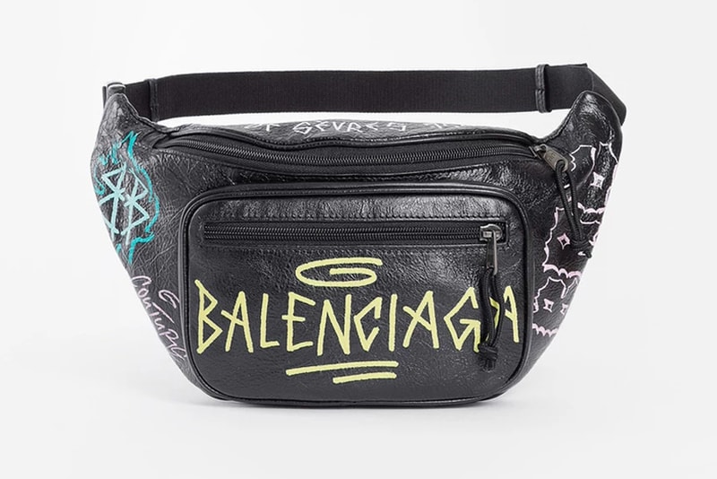 Balenciaga Graffiti Leather Fanny Pack Black