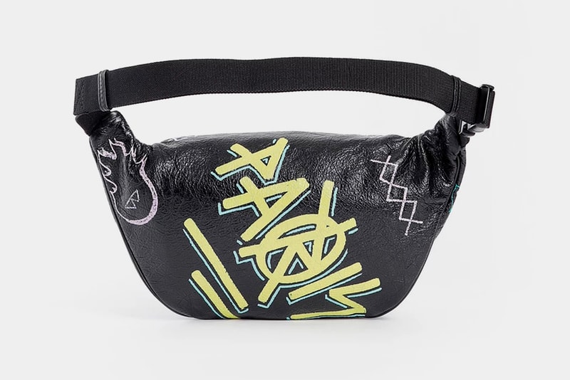 Balenciaga Graffiti Leather Fanny Pack Black