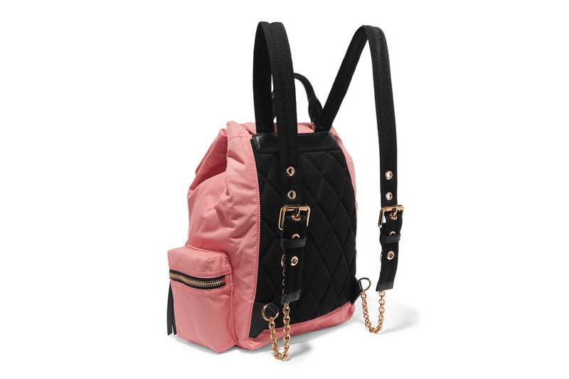 Burberry Gabardine Leather Trim Backpack Coral Pink