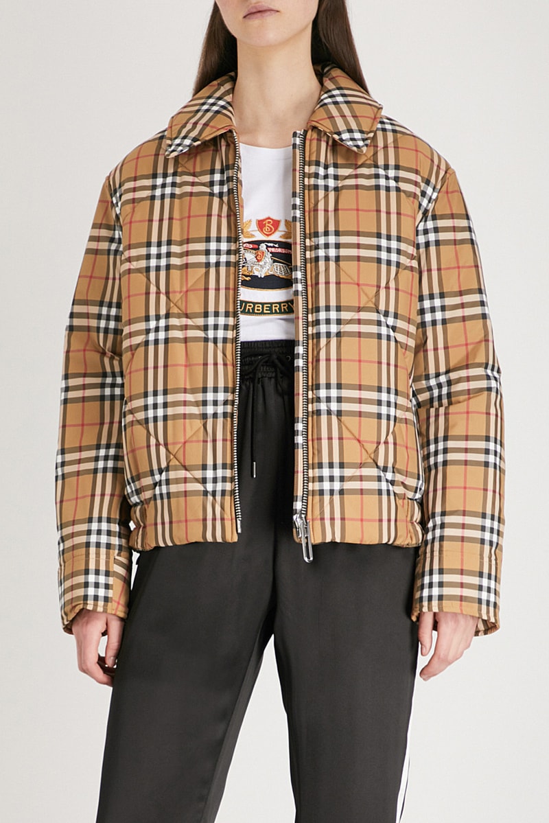Burberry Knowstone Vintage Check Quilted Jacket Tan Yellow Plaid