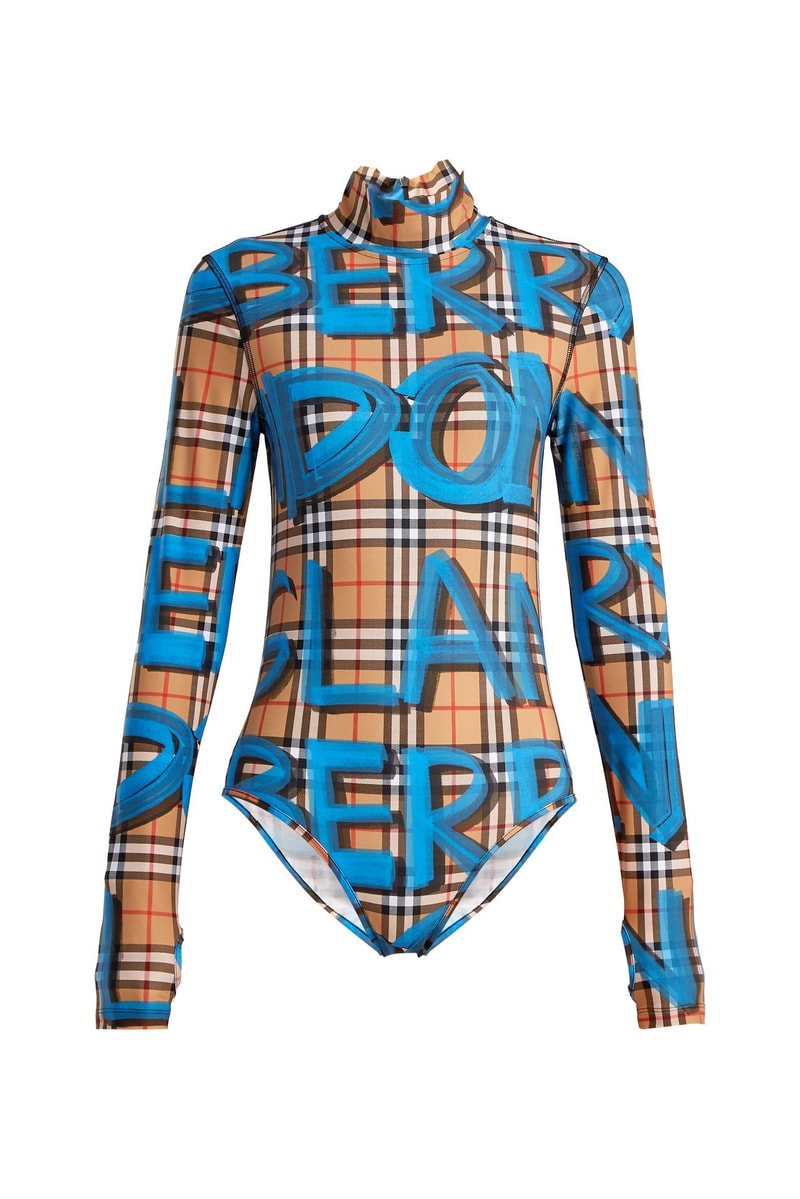 Burberry Vintage Check Graffiti Bodysuit Streetwear Luxury Summer Piece Nova Check Plaid