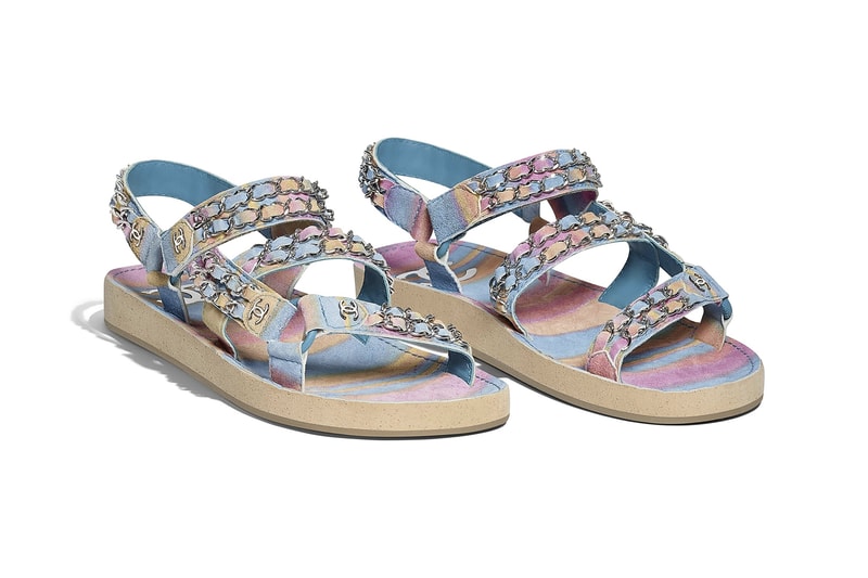 Chanel Ombré Pastel Rainbow Multicolored Black Logo Sandals