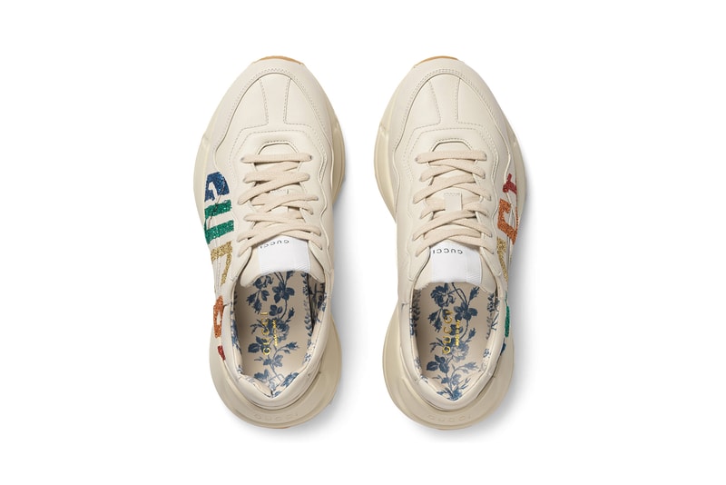 Gucci Rainbow Glitter Logo Rhyton Chunky White Leather Sneakers