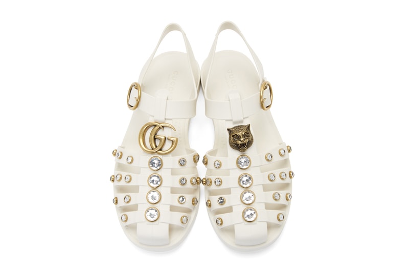 Gucci '90s White Crystal Cage Jelly Rubber Sandals