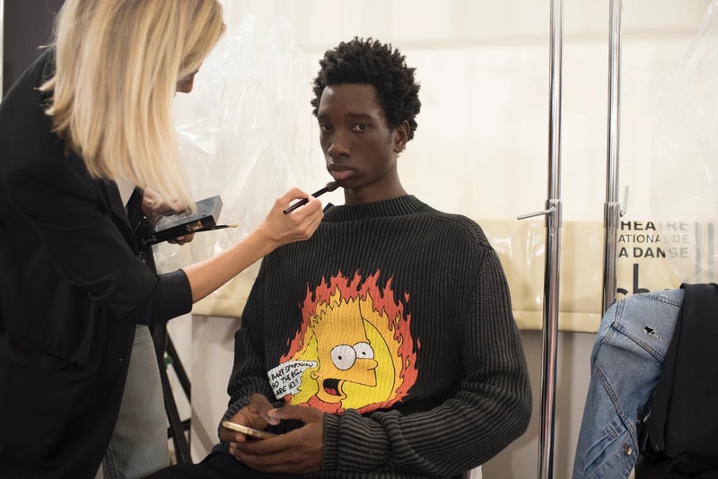 Off-White Virgil Abloh Menswear Spring/Summer 2019 Paris Fashion Week Men's Collection Backstage Bart Simpson Shirt Black Yellow Orange