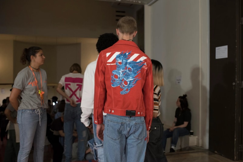 Off-White Virgil Abloh Menswear Spring/Summer 2019 Paris Fashion Week Men's Collection Backstage Jacket Red White Blue