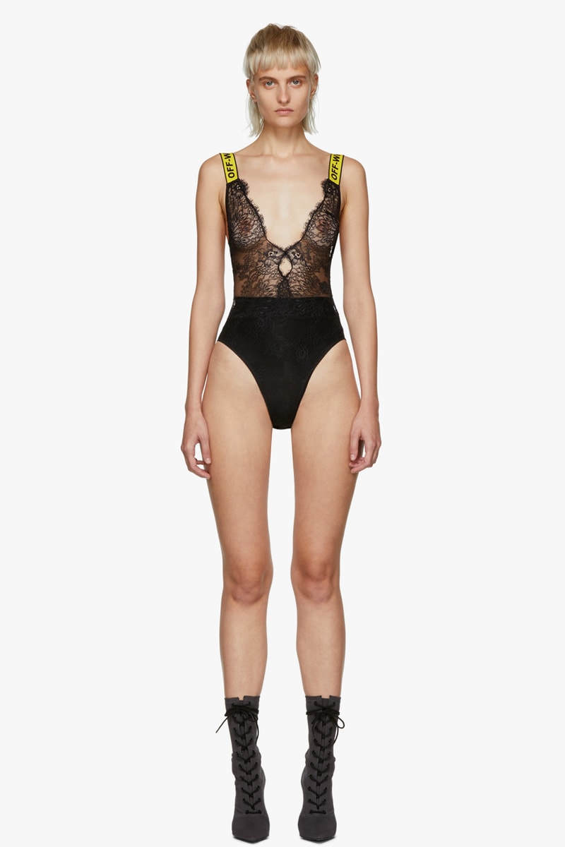 Off-White Lace One-Piece Bodysuit Black