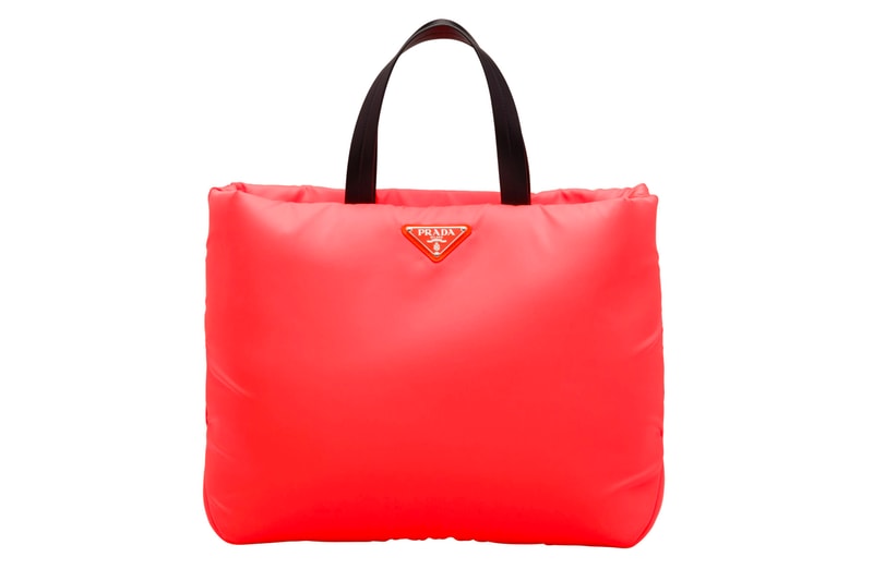 Prada Fluo Fluorescent Fall Winter 2018 Padded Nylon Tote Bag Orange Coral Red