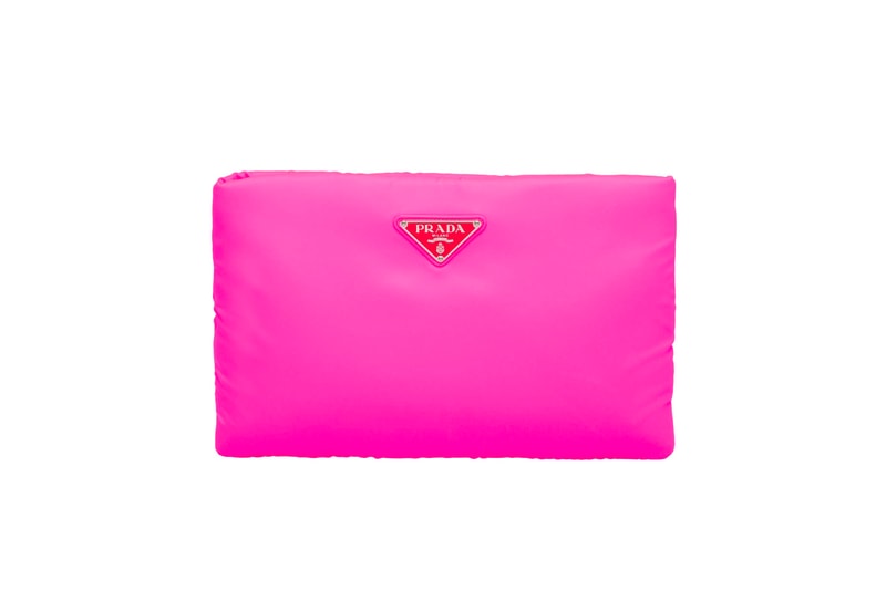 Prada Fluo Fluorescent Fall Winter 2018 Padded Nylon Clutch Pink