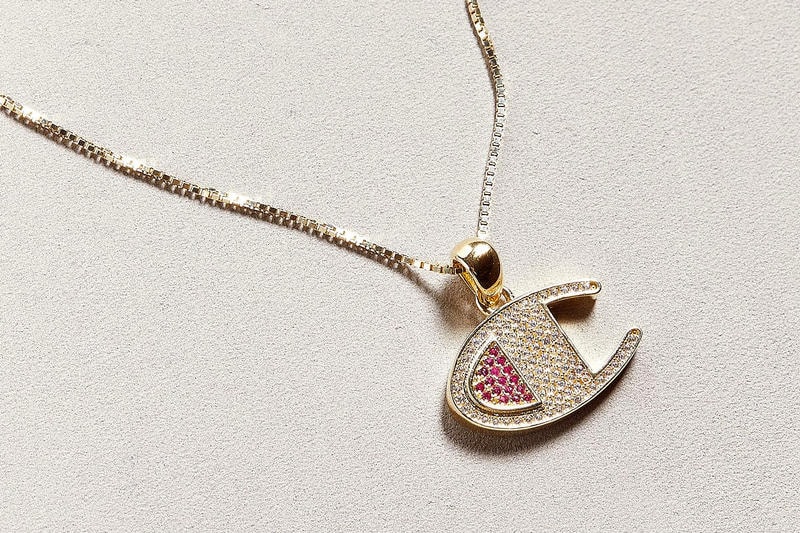Gold Champion Logo Necklace Crystals