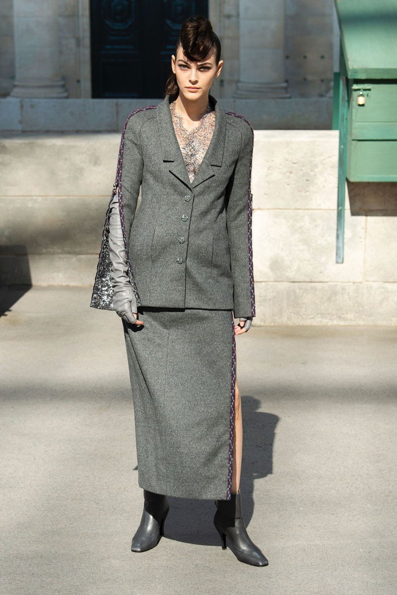 Chanel Fall 2018 Couture Show Collection Blazer Skirt Grey Purple
