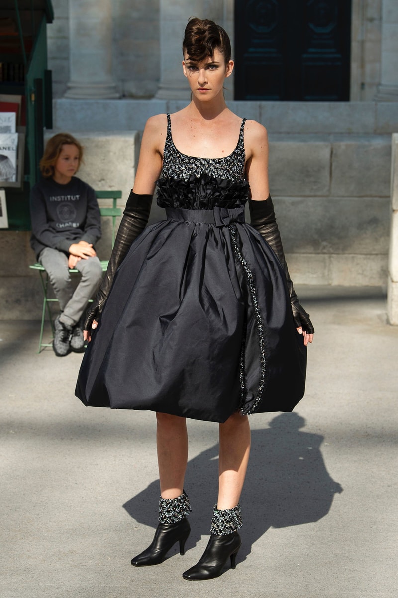 Chanel Fall 2018 Couture Show Collection Mini Dress Hat Boots Black