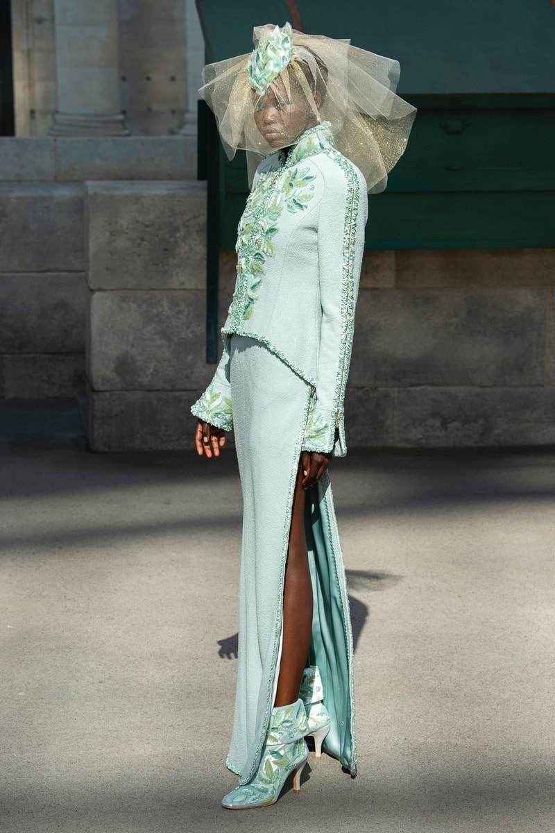 Chanel Fall 2018 Couture Show Collection Bridal Gown Headpiece Green