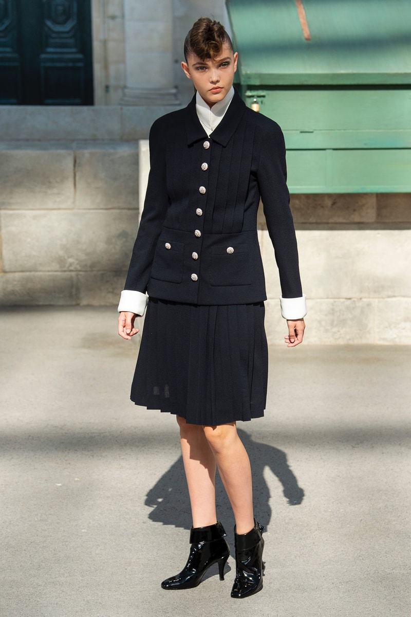 Chanel Fall 2018 Couture Show Collection Blazer Skirt Boots Black