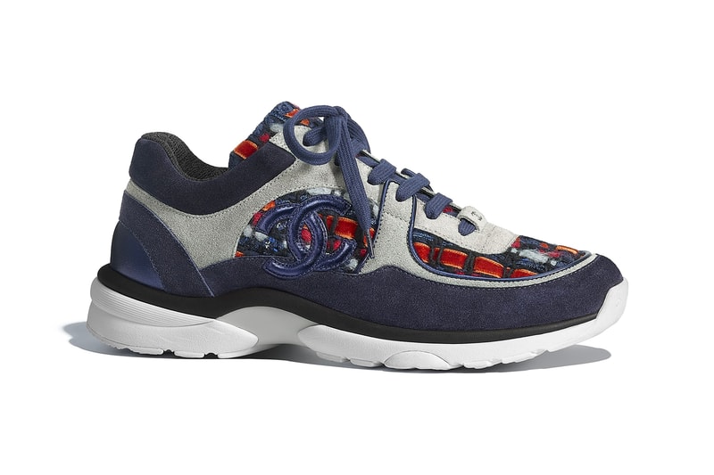 chanel metiers d'art sneaker logo calfskin tweed navy blue orange
