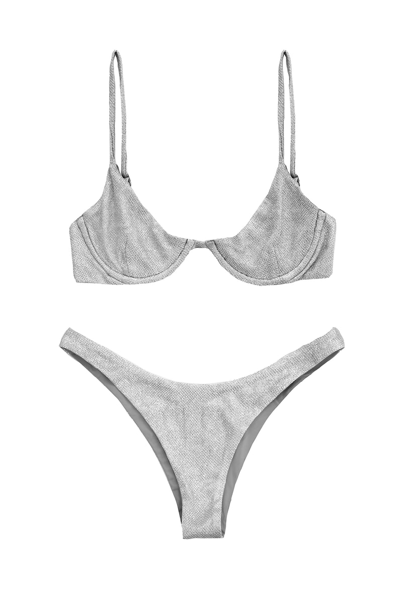 danielle guizio lure glitter bikini swimwear silver