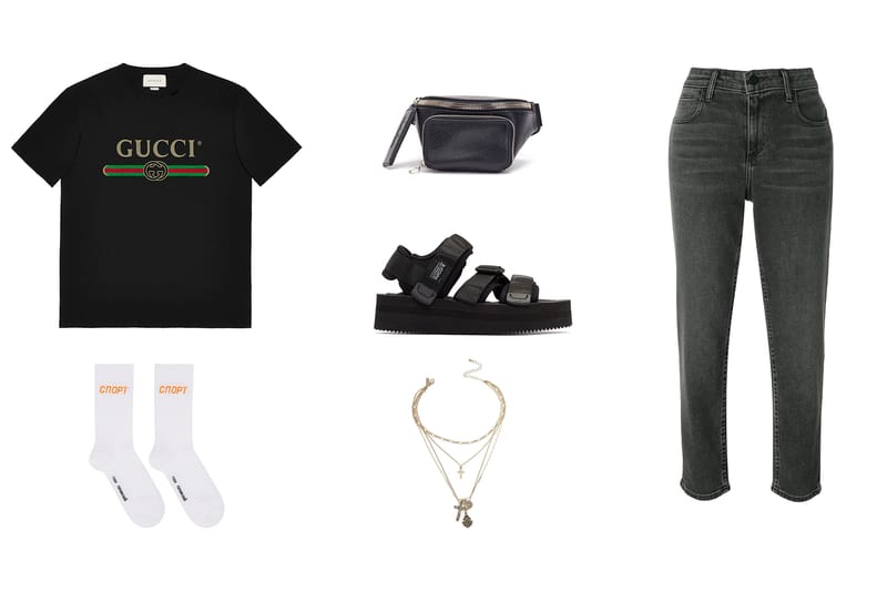 black gucci t shirt outfit