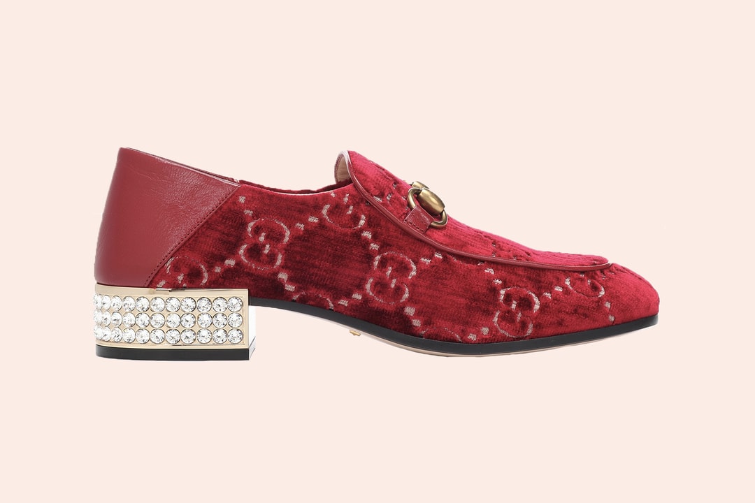 GUCCI NWOT VELVET BEADED RED ACCENT LOAFERS SHOES 8 1/2 Gucci Red Velvet GG Lug Sole Loafers Size 8/38.5 | Yoogi main image 4