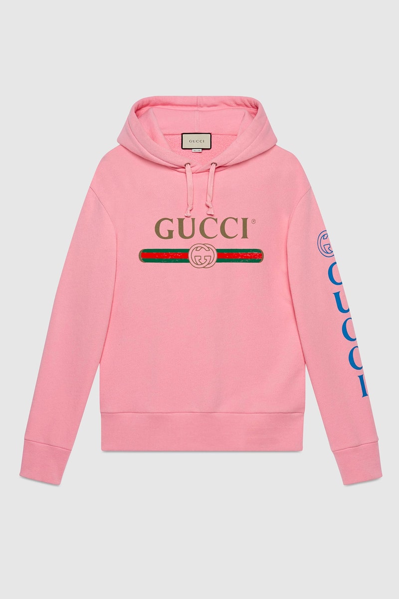 Gucci Vintage Bootleg Logo Hoodie Menswear Pink Dragon Embroidery Sleeve