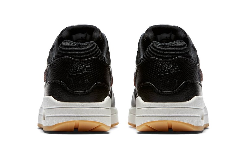 Nike Air Max 1 Premium Black Leather Bronze Swoosh Corduroy Women's Sneakers