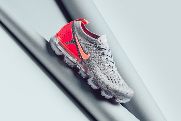 The Nike Air VaporMax Flyknit 2.0 "Atmosphere Grey/Crimson Pulse" Gets a Hit of Fluro Details