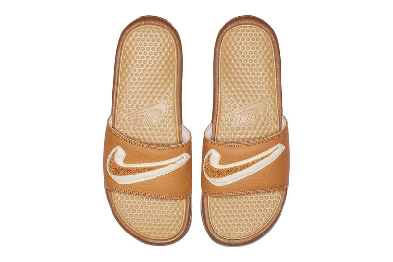 Nike Benassi Slide Slides Slippers Sandals Muted Bronze Cream White Swoosh