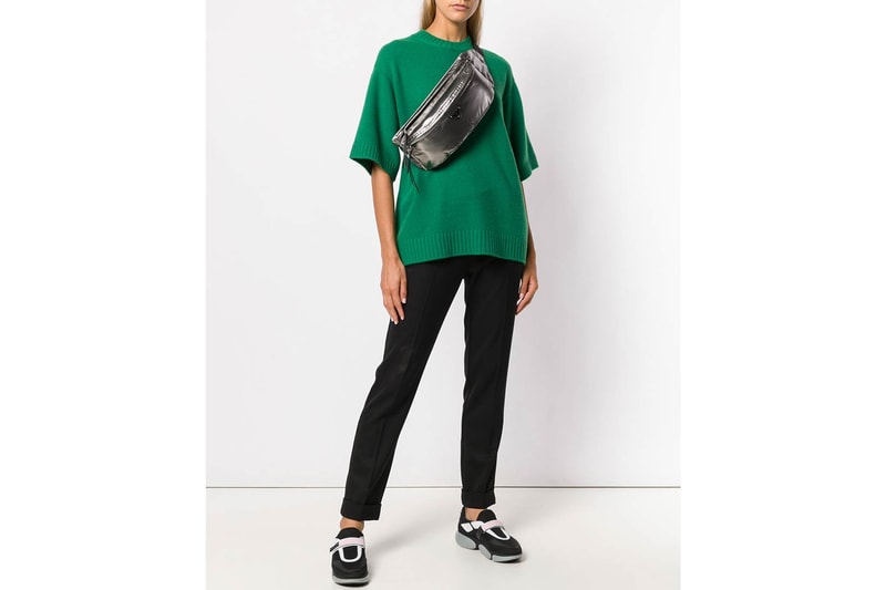 Prada Logo Plaque Belt Bag Silver