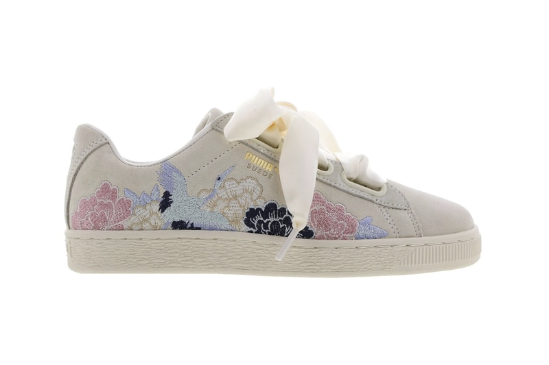 PUMA Suede Heart Kimono Embroidered Red White Japanese Floral Crane Sneakers