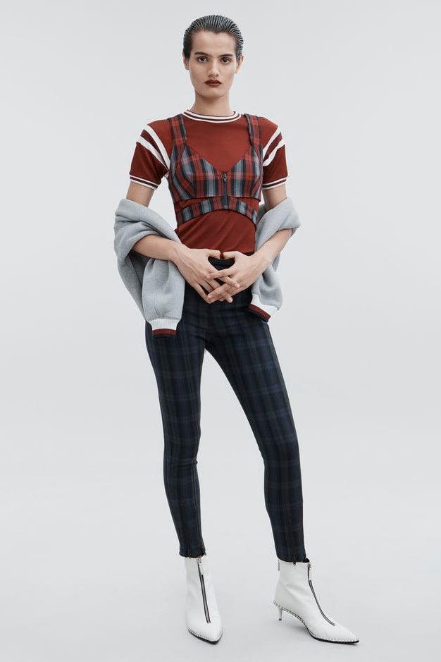 T by Alexander Wang Pre-Fall 2018 Collection Plaid Crop Top Maroon