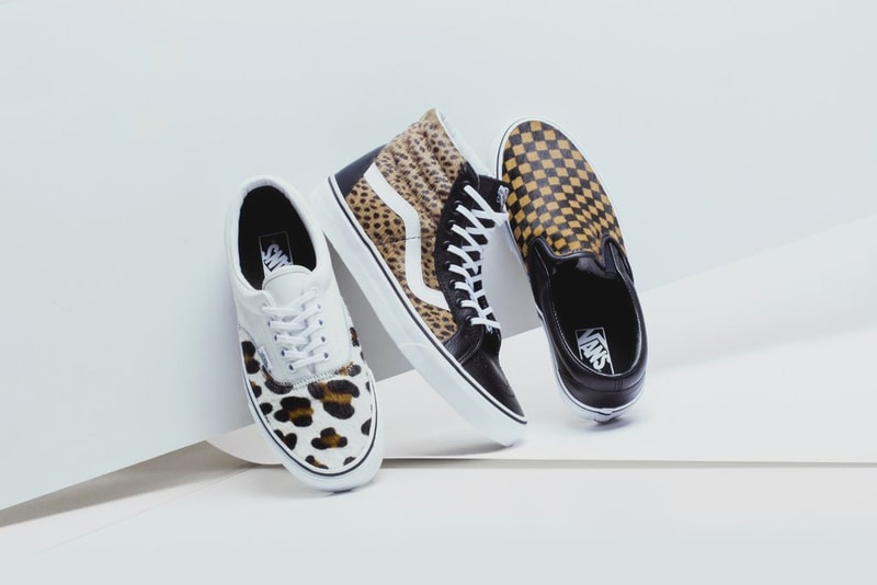 Vans "Calf Hair" Pack Sk8-Hi, Slip-On and Era Leopard Print Checkered Texture Hair Brown White Black